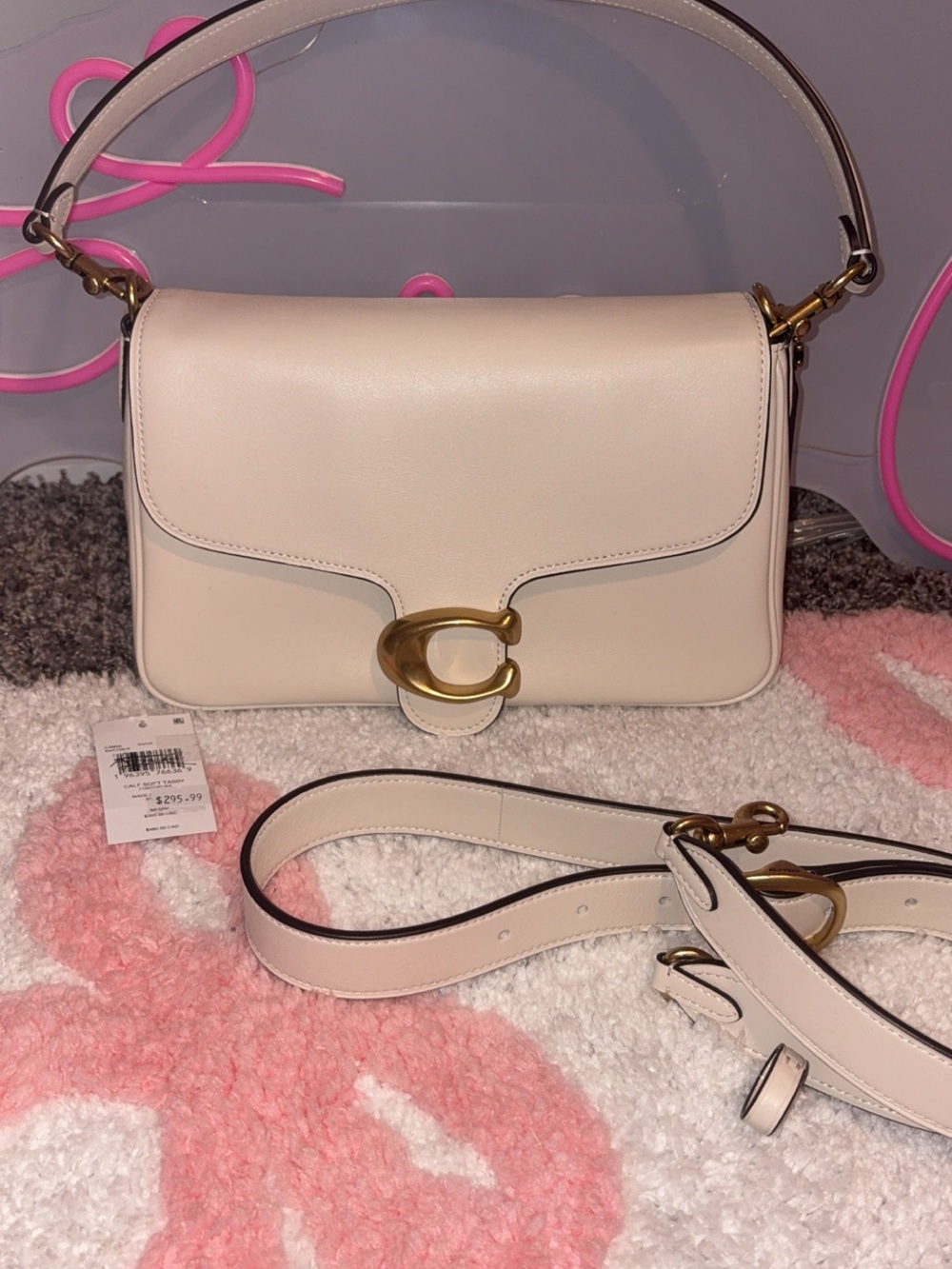 Coach Soft Tabby Shoulder Bag in White with Gold Hardware